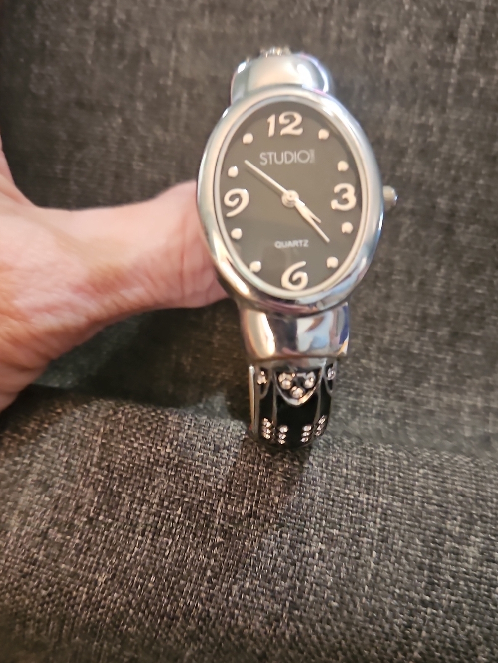 Studio Black and Silver Oval Women's Bracelet Watch